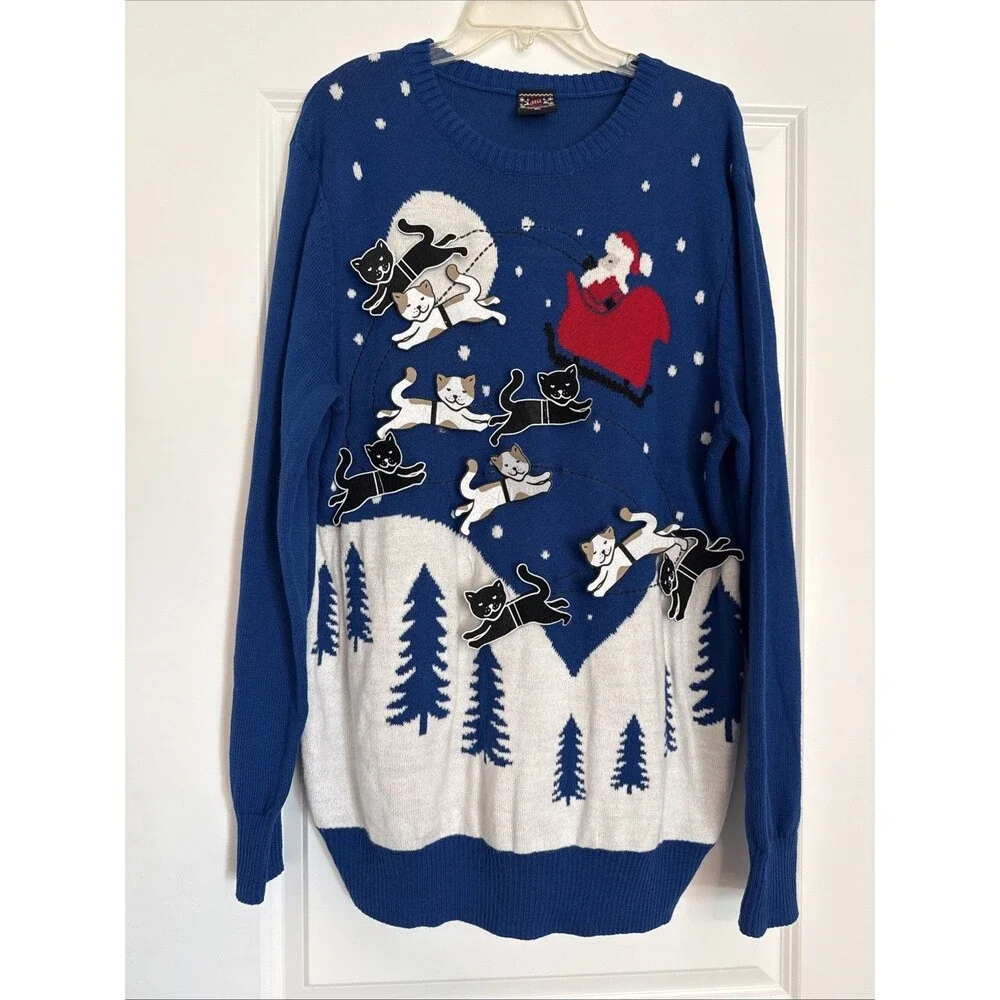 Black & White Cats Christmas Ugly Sweater Funny Santa Rein-Cats XL